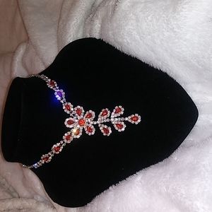 Daisy Red Orange and White Rhinestone Necklace& Earring Set